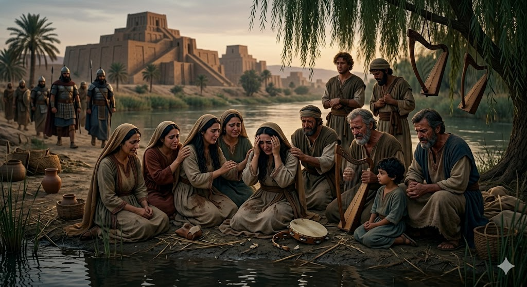 עַל נַהֲרוֹת בָּבֶל שָׁם יָשַׁבְנוּ גַּם בָּכִינוּ